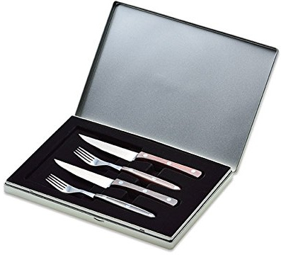 Giesser seit 1776 - Made in Germany - Steakbesteck, 4 Teilig, Palisanderholz, genietet, rostfreier Edelstahl, Küchenbesteck, Set mit Messer und Gabel, 9750