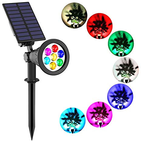 T-SUNUS Solar Spotlight, 7 LED Changing Color Solar Lights - Waterproof Outdoor Lights for The Yard Patio Garden Lawn,180ー Angle Adjustable, Auto-on/Off Ultra Bright Security Lights