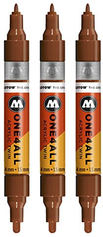Molotow One4All Acrylic Twin Marker (Strichstärke 1,5 mm und 4 mm, hochdeckend und permanent) 3 Stück Farbe 092 haselnuss braun