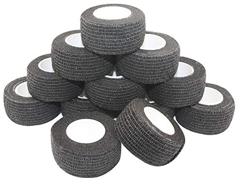 STpro Selbstklebender Verband Tape Fixierverband Selbsthaftende Bandage Tape Haftbandage 2,5cm x 12 Stück Schwarz Cohesive Bandagen Pferd Selbstklebende Binden Verband Elastischer Verbände Kohäsiv