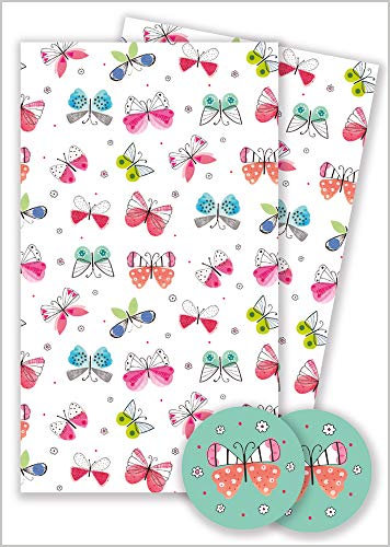Abacus Cards 08778A Beautiful Butterflies Gift Wrap Pack with 2 Sheets & 2 Tags - Plastic Free & Fully Recyclable