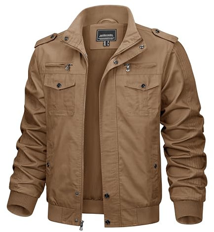 KEFITEVD Vestes Casual Homme Automne Blouson Veste Militaire Bombardier Manteau Cargo Kaki