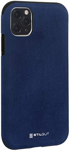 STILGUT Alcantara entwickelt für iPhone 11 Pro Hülle - iPhone 11 Pro Case Lederoptik, Bumper aus TPU und Alcantara, Navyblau