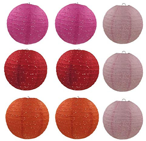 YiyiLai 9pcs Décor Lanterne en Papier pour Mariage Soirée Anniversaire 30cm-Cramoisi+Rouge+Orange+Rose