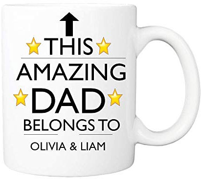Pickhut Personalised Dad Mug – This Amazing Dad Belongs to – Custom Birthday, Christmas or Father’s Day Gift from Kids, Son, Daughter or Wife – 11oz Ceramic Coffee Cup