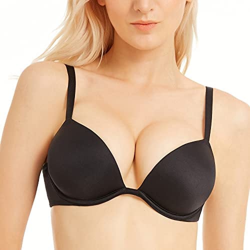 WingsLove Women's Push Up Bra Deep V Plunge Underwire T-Shirt Bra Multiway 2 Cups Up (Black,38B)