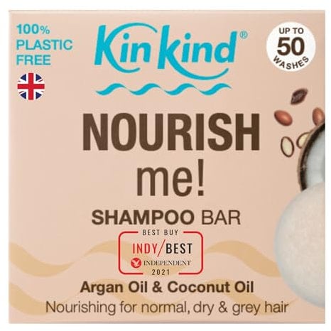 KinKind Shampoo Bar. NOURISH Me! Coconut & Argan Oil Shampoo Bars for hair UK made. Hydrating Solid Shampoo Bar for Normal, Dry & Grey Hair. Natural Travel Shampoo. Up to 50 Washes. Vegan
