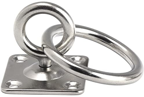 OPIOL QUALITY® Augplatte mit Wirbel und Ring 40x40 mm aus Edelstahl A2 V2A (4 Stück) Wandöse Decksplatte Ösenplatte Halterung Haken Öse Wandhaken Wandhalterung Ösenplatte