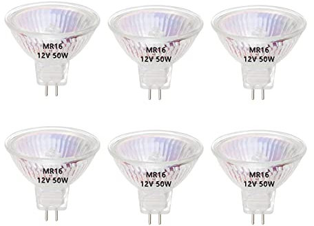 AHEVO MR16 Halogen Light Bulbs, 50W 12V, GU5.3 Bi-Pin Base MR16 Halogen Spotlight Bulbs, 2800K Warm White, Dimmable, Pack of 6