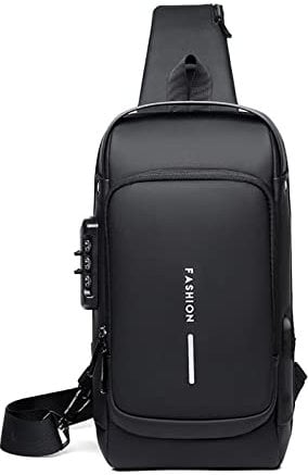 FANDARE 2025 Neue Brusttasche Sling Bag Geschäft Schultertasche mit USB-Ladeanschluss Passwortschutz Crossbody Bag Umhängetasche Wasserdicht für Reisen Wandern mehrere Taschen Sling Daypacks Schwarz