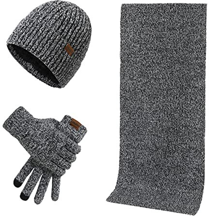 Kuukaas Mütze, Schal & Handschuh-sets für Herren Damen Wintermütze mit Innenfutter Herren Damen Touchscreen Handschuhe Winter Warm Set