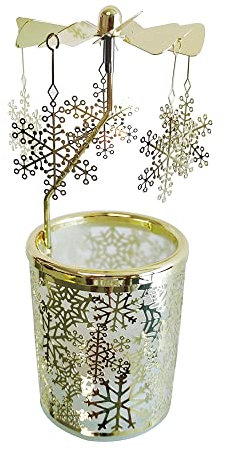 kingnero Karussell Kerze drehbar Kerzenhalte Metall Windmühlen rotierender teelichthalter (goldene Schneeflocke)