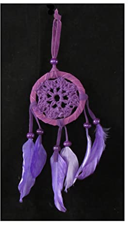 SAWA-ART Traumfänger klein 6cmgehäckelt lila, Dreamcatcher small Fensterdeko Wanddeko Kleiner Traumfänger Autoanhänger, Autospiegel, Rückspiegel Boho Bohemian Dekoration handgefertigt