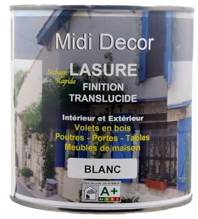 Peinture acrylique satinée blanche à séchage rapide pour tous types de bois extérieurs et intérieurs 1L - 12m² (Midi Décor)