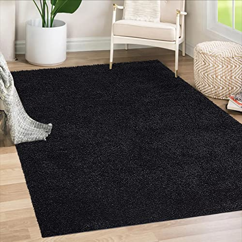 payé Teppich Wohnzimmer Hochflor Shaggy - 133x190cm - Schwarz Einfarbig Uni Flauschig Modern Boho Deko Teppiche Weich Schlafzimmer