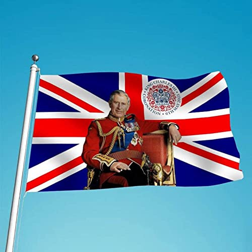 Union Jack Royal Flag | HM King Charles III Krönungsdekoration/Royal Visit Union Jack | Große Größe | Offizielles Krönungslogo Banner | Street Party Flagge/Dekoration Fete