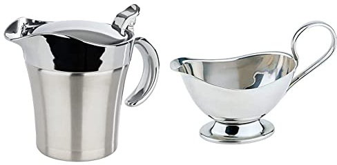 APS 40207 Doppelwandig isolierte Sauciere, 19 x 12,5 x 13 cm, 0,4 ltr & hochwertige Edelstahl-Sauciere, Weihnachtsessen, Braten-/ Dessertsoße, Tafelgeschirr, für 250 ml, 16 x 7,5 cm, H: 9 cm