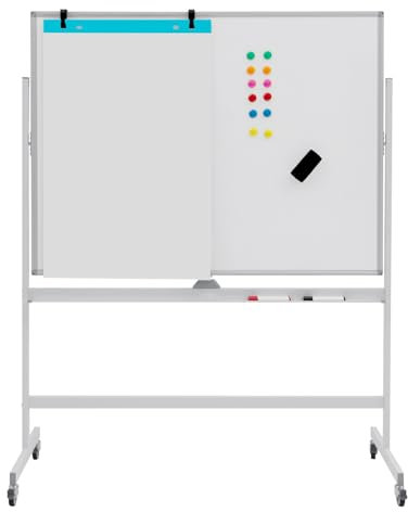 LIFEZEAL Tableau Magnétique Double Face Pivotant à 360°,Tableau Blanc sur Pied 120x90cm avec Hauteur Réglable 160/180cm,Tableau Effaçable à Roulettes pour Enfants, Adultes (Blanc)