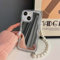 aaknhen Compatible for iPhone 13 Case Cute Makeup Mirror Curly Wave Frame Soft Shockproof Case with Pearl Wrist Strap Bracelet Chain for Women Girls(Clear,iPhone 13)