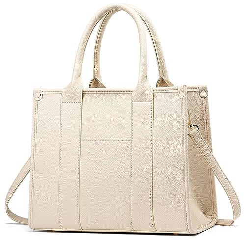 COCIFER Die Tragetasche für Damen, Umhängetasche, Handtasche, PU-Leder, Tragegriff oben mit Reißverschluss, Beige