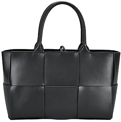 FENGJINRUHUA Sac à bandoulière en cuir tissé avec poignée sur le dessus, sac de travail pour femme avec pochette assortie, A-noir, Large