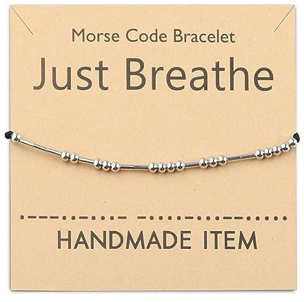 PLITI Just Breathe Morsecode-Armband, Yoga-Liebhaber, Geschenk, Yoga-Lehrer, Wertschätzungsgeschenk, Meditationsgeschenk für Frauen, M, Edelstahl