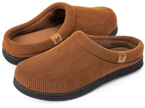 VeraCosy Herren Cord Mokassin Hausschuhe Memory Foam Winter Pantoffeln Zuckermandeln, 44-45 EU