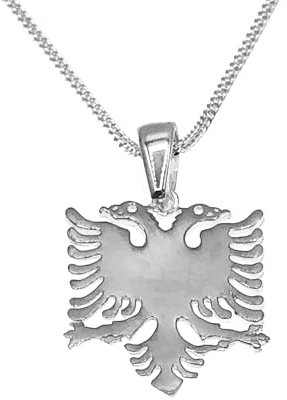 925 Sterling Silber Anhänger Albanische Adler Doppelkopf Albania Albanien Flagge + Panzerkette 1,2mm 60cm / Unisex / 085