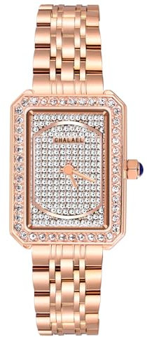 MicLee Montres Analogique à Quartz Femme Montres à Cadran Carré orné Strass Brillants Montre Luxe Or Rose avec Bracelet en Acier Inoxydable