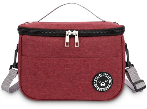 BEHONA 6.4L Insulated Lunch Bag for Adults, Foldable Cooler Bag with Oxford Fabric & Aluminum Foil Lining, Office Gym Commute Lunch Tote (Burgundy)