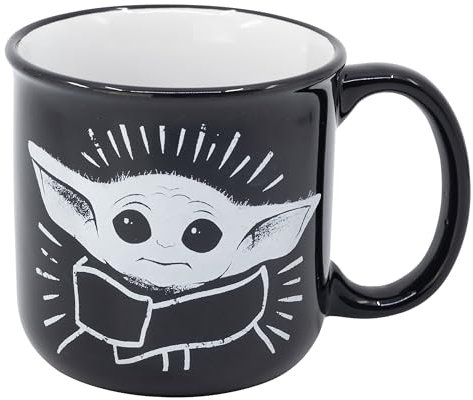 Elbenwald Star Wars The Mandalorian Tazza con motivo Grogu The Force Is Strong 400 ml 9 cm di altezza Ceramica Nera Bianca