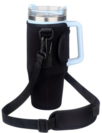 MultiValue Water Bottle Carrier Bag for Stanley 40 OZ Tumbler, Portable Multifunctional Casual Neoprene Water Bottle Bag for Camping Hiking Gym (Black)