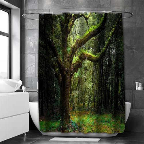 KEPPD Rideau de Bain Arbre Forêt Rideau de Douche de Salle de Bain Extra Long, Pas Cher imperméable avec 12 Crochets Écran de Bain Lavable -XXL 170x170cm(67X67inch) Rideau de Douche