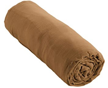 DOCK AVENUE Drap Housse Gaze de Coton 160 x 200 cm Gaia pour Matelas épais Coloris Marron Camel