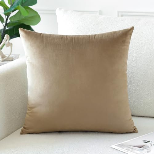 Artscope Samt Kissenbezug Kissenhülle Dekorative Dekokissen Sofakissen Lendenkissen Wurfkissenbezug Sofa Schlafzimmer 40x40cm Goldbraun
