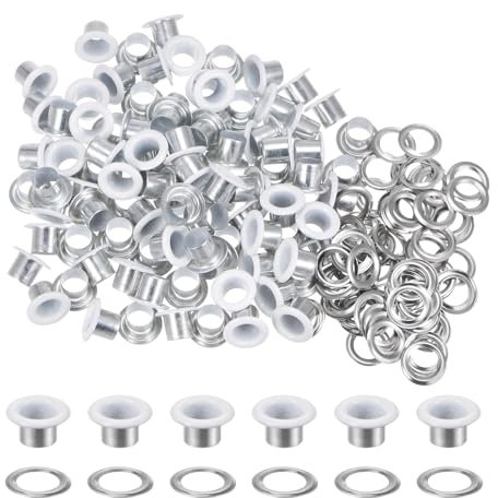 QUARKZMAN 100 Stück Ösen 1/4 Zoll (6 mm) Innendurchmesser Metallösen mit Unterlegscheiben für Schuhe, Leder, Perlen, Leinwand, Etiketten, Tasche, DIY, Planen (Weiß)