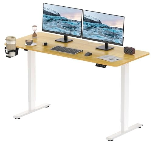FitStand 140x60cm höhenverstellbarer Schreibtisch Elektrisches Stehpult, höhenverstellbares Stehpult mit Kopfhörerhaken, Stehpult für das Home Office mit Memory-Funktion und Kindersicherung (Ahorn)