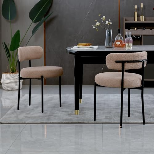 AISALL Esszimmerstühle 2er Set mit Rückenlehnen,Küchenstühle Gestell aus Schwarze Metall, Polsterstuhl Modern Retro Design Stühle, Stühle für Küche, Esszimmer, Hellbraun
