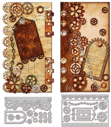 GLOBLELAND Stanzformen Mit Zahnrad Schnittstelle Laschenloch Zum Basteln von Karten Lesezeichen Kettenecke Metallstanzungen Stanzvorlagen Für Scrapbooking Journale Prägungen Papierbasteln