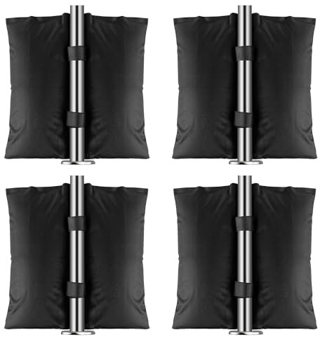 Vencier 4-Pack Weight Bags for Secure Outdoor Anchoring - Versatile Dual-Pocket Sandbags with Velcro for Canopies, Gazebos, and Patio Furniture (Black)