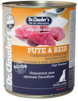 Dr. Clauder's Premium Hundefutter | Präbiotische Sorte | verschiedene Geschmacksrichtungen | 6 x 800 g | (6 x 800 g, Truthahn und Reis)