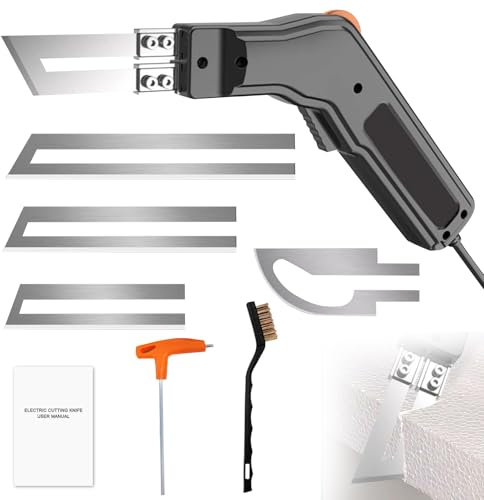 Taglierina per polistirolo a filo con 4 lame al ni-cromo (15/20/25cm dritte+5,5cm curve), 300W 50-600℃ Coltello elettrico con sistema di raffreddamento, per il taglio di schiuma/EVA/gomma/panno/spugna