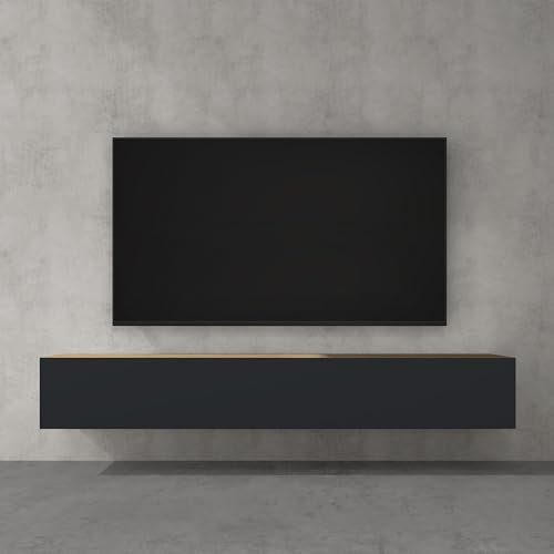 doporro Mobile Porta TV Sospeso 200 cm con 2 Ante Marrone Chiaro e Antracite Opaco, Credenza Bassa da Soggiorno Salotto, Madia Consolle Bicolore per TV Fernsehschrank02