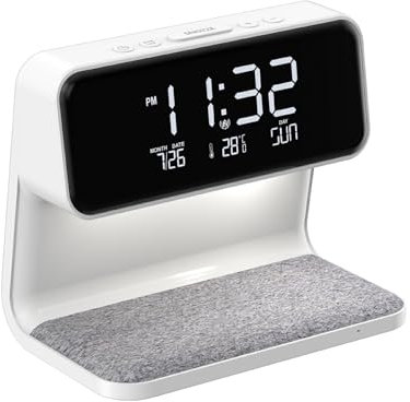 SUIOPPYUW Weißer intelligenter Wecker, Lampe, kabelloses Ladegerät, Uhr, intelligenter Nachttisch, fröhlicher Wecker, drahtloser digitaler Nachttisch, knackig