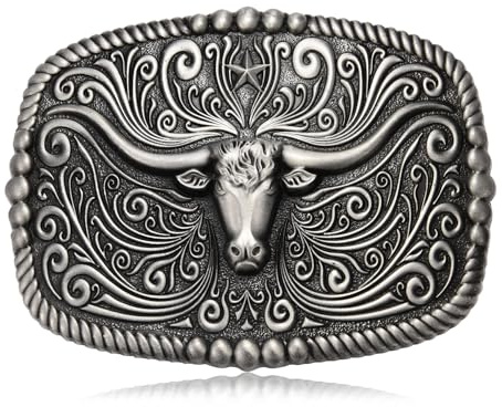 BBOTEN Western American Gürtelschnalle Texas Longhorn Gürtelschnallen für Männer Frauen Stier Gürtelschnallen Männer Western Cowboy, Grau, GRAU, Small