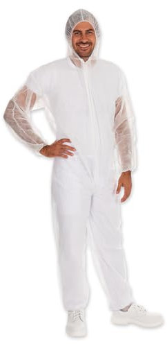 FRANZ MENSCH 50 Stück Hygonorm Overalls Light mit Kapuze | PP, Karton, weiß, XXL, Einweg Overall, Hygienebekleidung, Schutzanzug