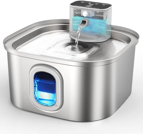 Papettly Katzenbrunnen Edelstahl Kabellos, Trinkbrunnen für Katze, Trinkbrunnen Edelstahl 3.2L für Katze Hunde, Kabellose Katzenbrunnen Edelstahl für Haustiere mit Bewegungsmelder, Duales Filtersystem