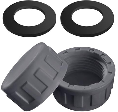 Lyeteung 2 Pezzi G1 Tappi Tubi in PVC Rotondi Filettatura Femmina, Tappo Filettato in PVC, Tappo di Chiusura Lavatrice, con Rondella in Gomma, per Sigillare Giunti Estremità dei Tubi, Grigio