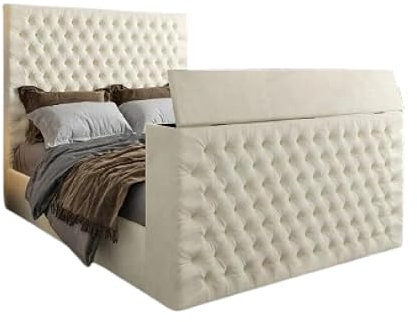 Furnico Living Ltd Pablo Upholstered TV Bed Frame with Remote-Controlled TV Lift and Built-in Storage (Double)