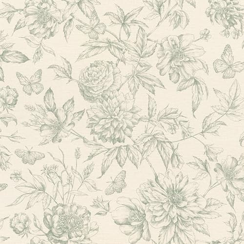 Rasch Tapeten 793925 – Vliestapete in Cremeweiß mit floralem Muster im Vintage Stil in Grün - 10,05 x 0,53 (LXB)